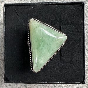 NEW Adjustable Green Aventurine Ring – Bold Triangle Quartz Statement Jewelry